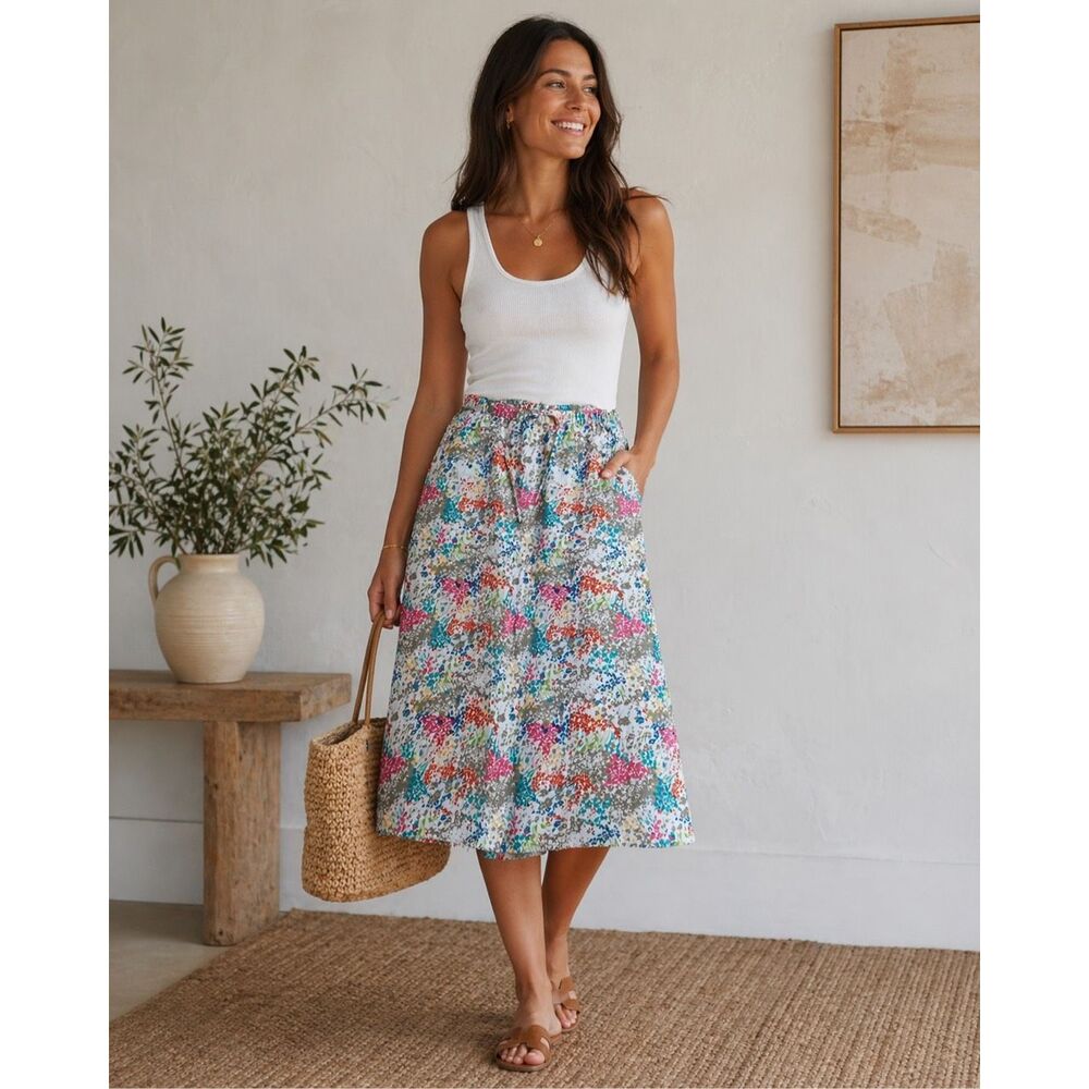 Christopher & Banks Clothing Brand Women's Rose Flower Bright Floral Skirt Teal